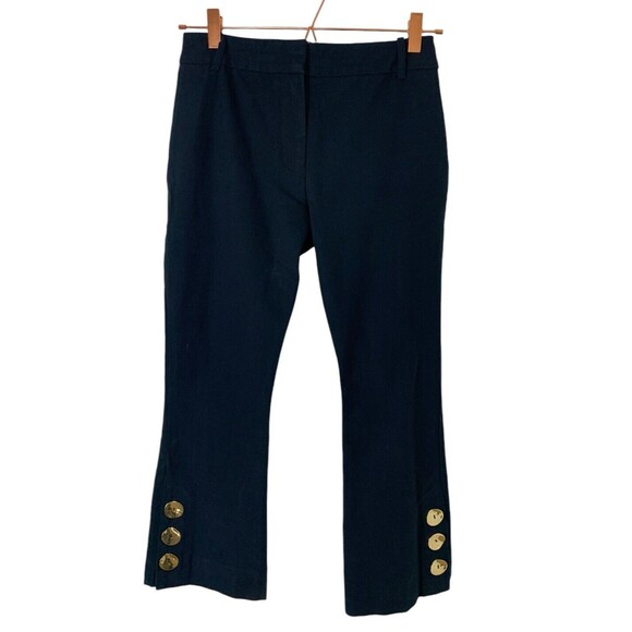 Derek Lam 10 Crosby Women's 2 High Waisted Crop Flare Black Pants Gold Buttons - Picture 1 of 15